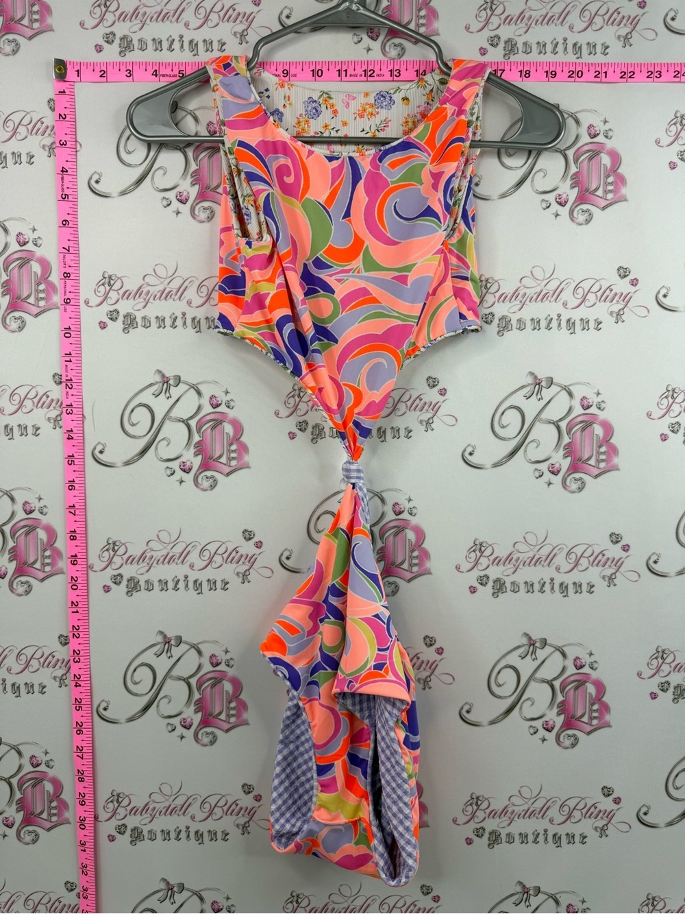Maje swimsuit reversible one piece Multicolor Swirl Pink, Orange, Purple, Green